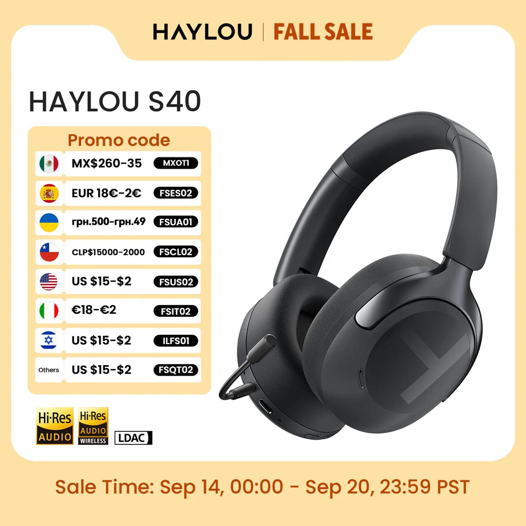 HAYLOU S40 Wireless Over-Ear Headphones with ANC & LDAC