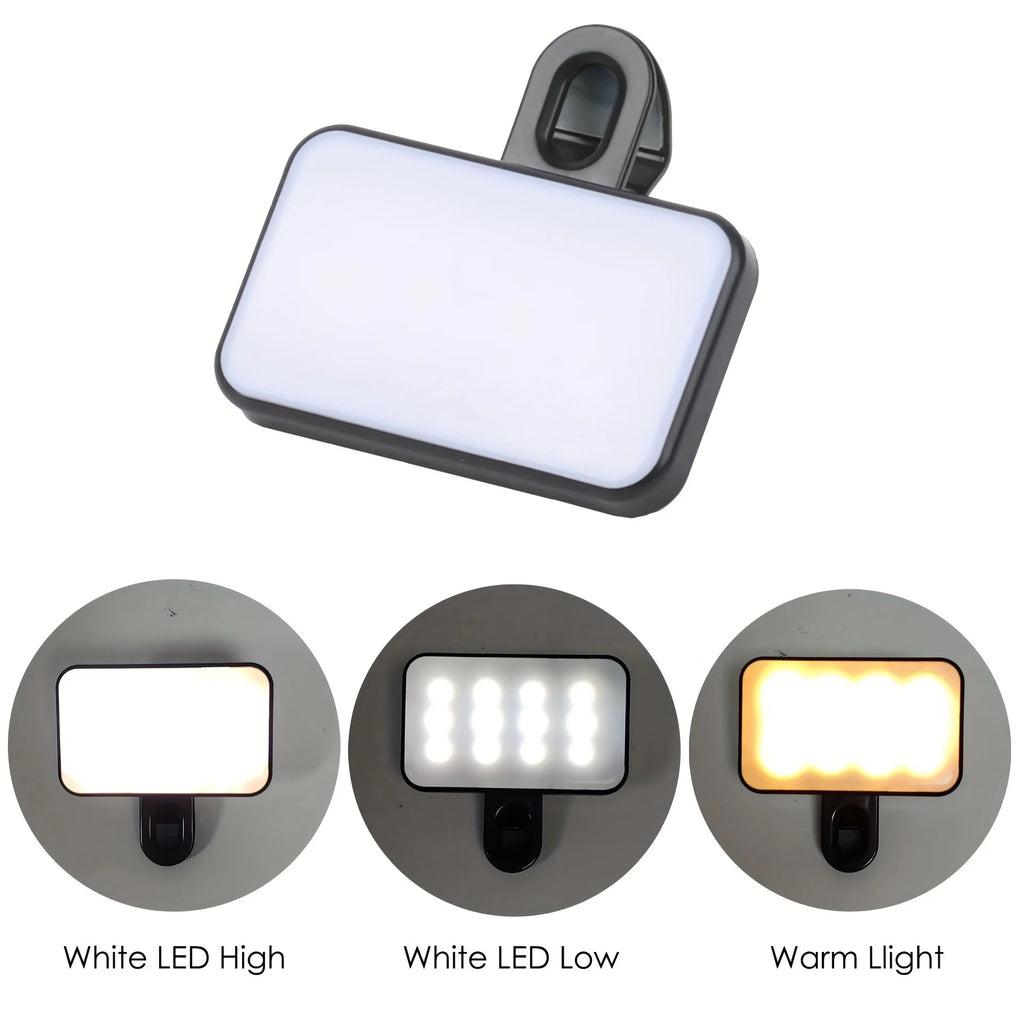 Mini Rechargeable Clip-On Selfie Fill Light with 3 Light Modes and Adjustable Brightness for Phone, Laptop and Video Calls