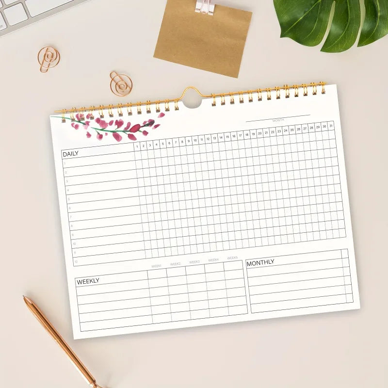 12-Page Habit Tracker Planner – Daily, Weekly & Monthly, Spiral-Bound
