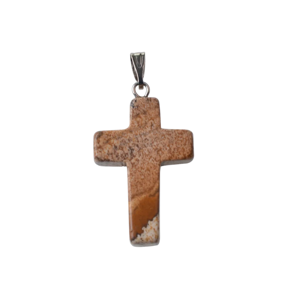 Natural Stone Cross Pendant Necklace — Crystal Chakra Healing Jewelry