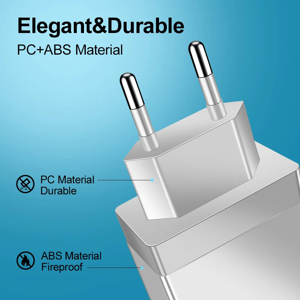4-Port USB Wall Charger — 3A Quick Charge 3.0, EU/US Plug