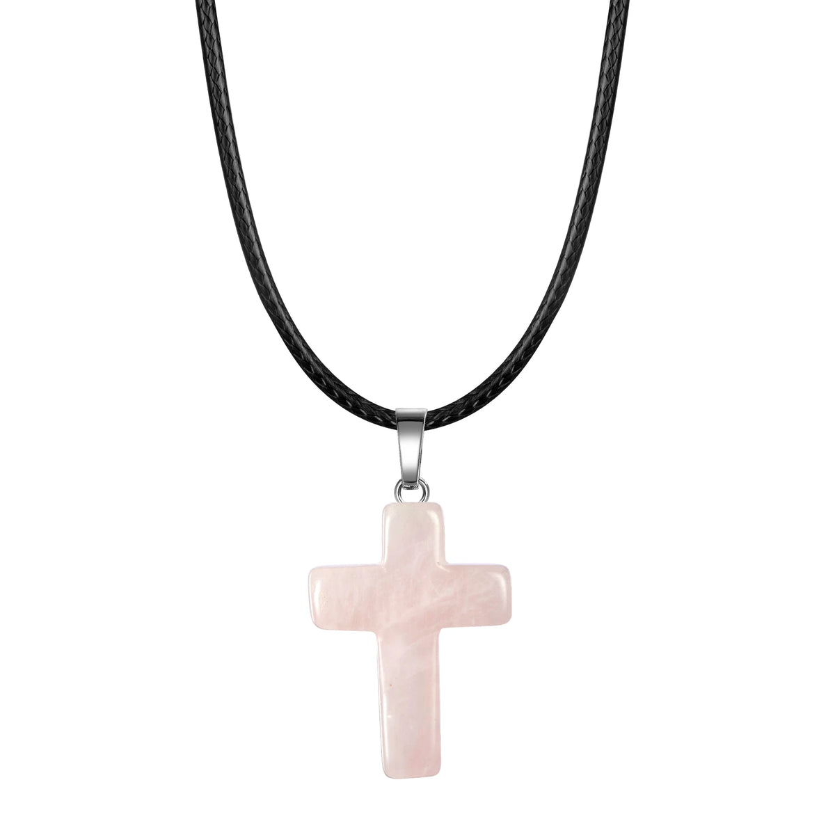 Natural Stone Cross Pendant Necklace — Crystal Chakra Healing Jewelry