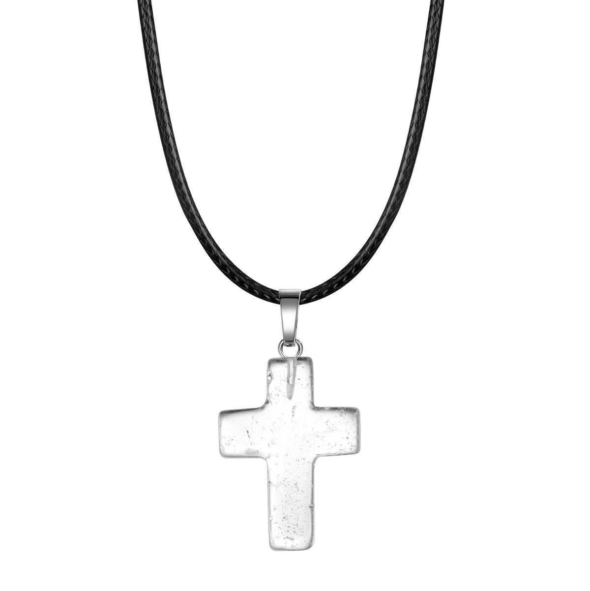 Natural Stone Cross Pendant Necklace — Crystal Chakra Healing Jewelry