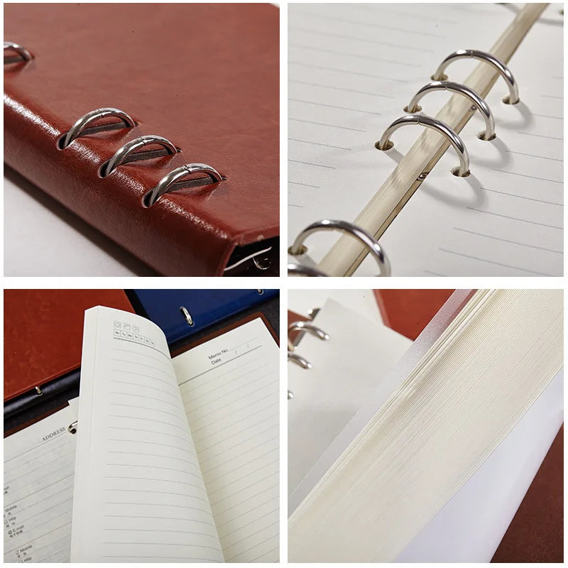 Faux Leather Loose-Leaf Notebook Binder, A4, B5, A5 & A6