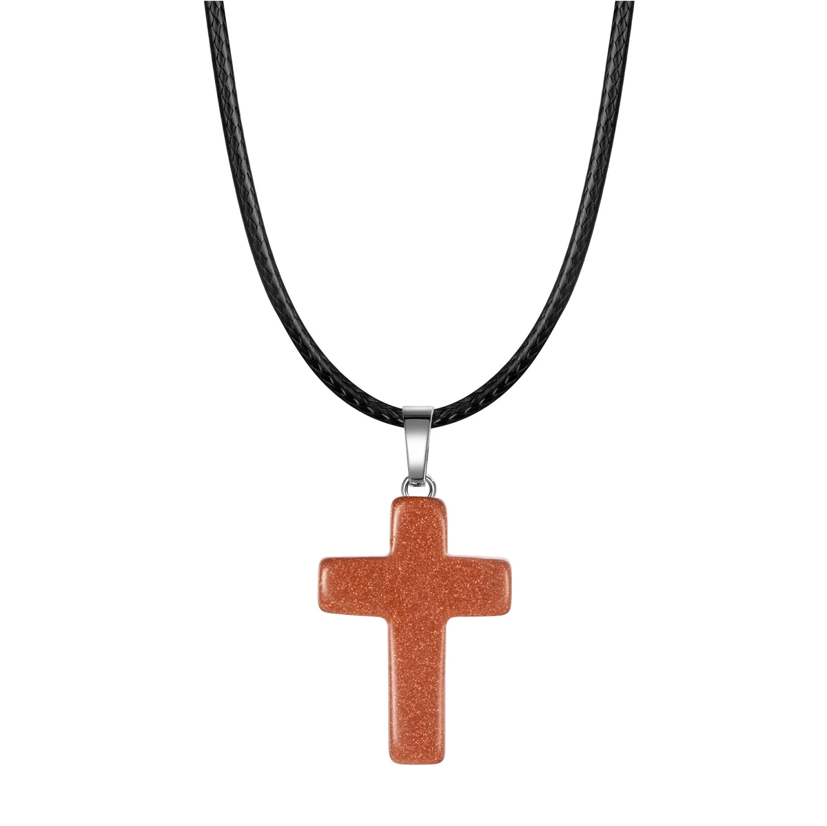 Natural Stone Cross Pendant Necklace — Crystal Chakra Healing Jewelry