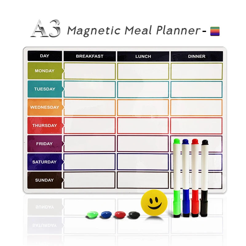 A3 Magnetic Planner Whiteboard — Weekly, Monthly & Meal Planning Board