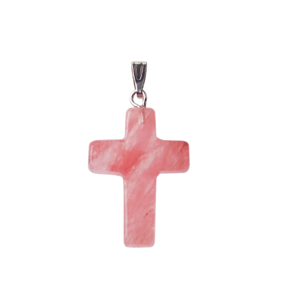Natural Stone Cross Pendant Necklace — Crystal Chakra Healing Jewelry