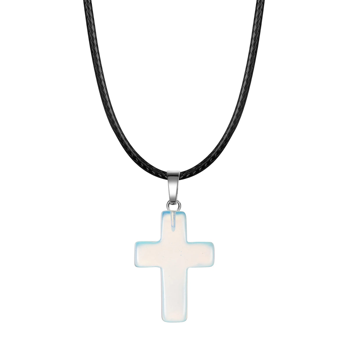 Natural Stone Cross Pendant Necklace — Crystal Chakra Healing Jewelry