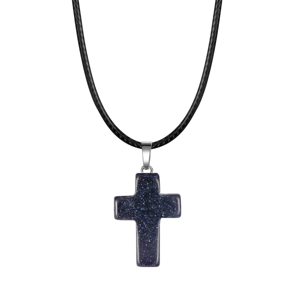 Natural Stone Cross Pendant Necklace — Crystal Chakra Healing Jewelry