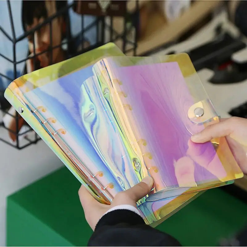 A5 A6 A7 Holographic Laser Binder Cover, 6 Ring Loose Leaf Planner with Index Dividers, Storage Bags and Ruler Accessories