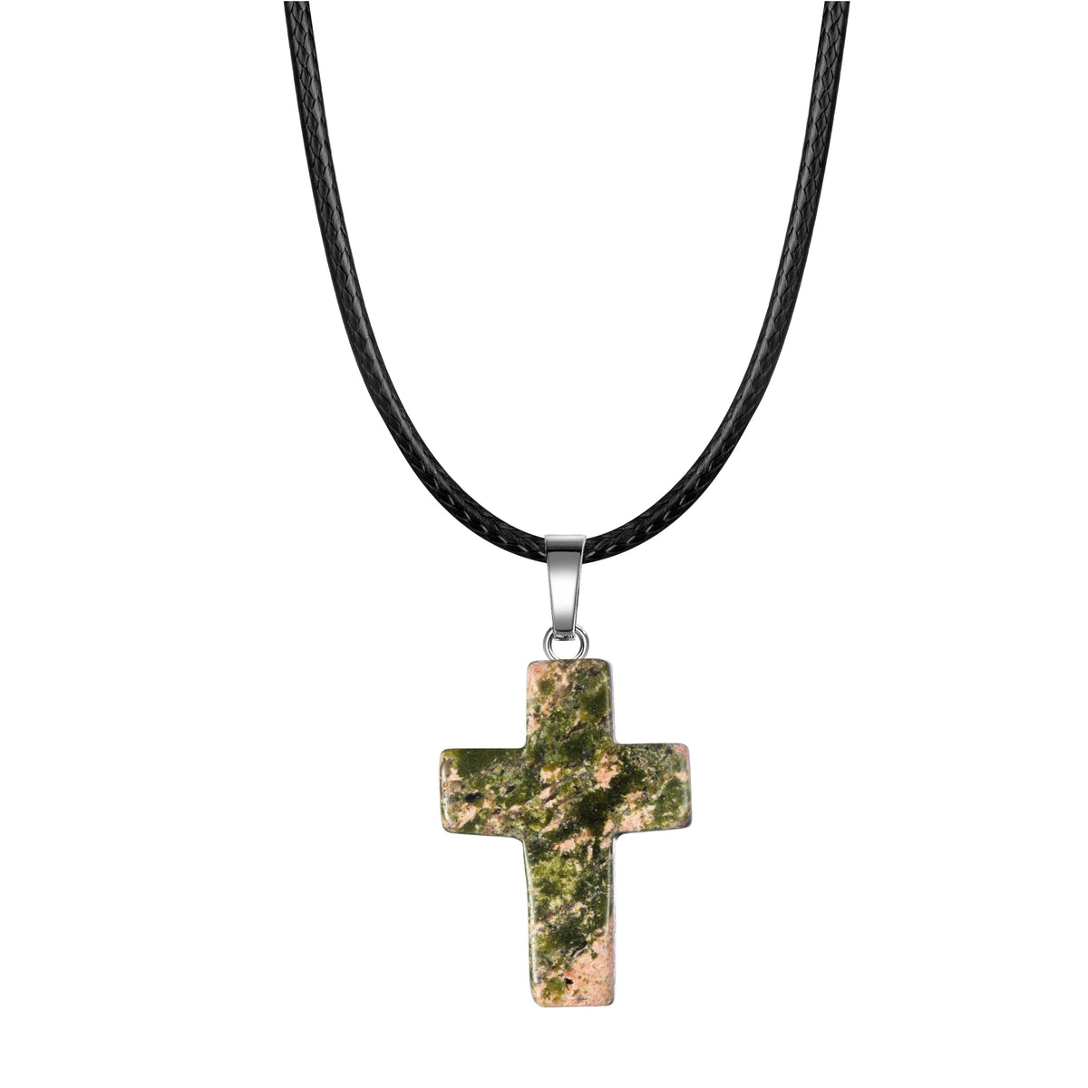 Natural Stone Cross Pendant Necklace — Crystal Chakra Healing Jewelry