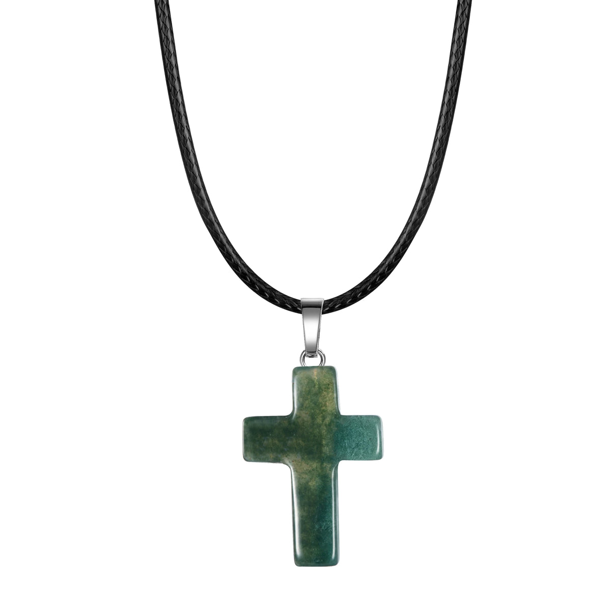Natural Stone Cross Pendant Necklace — Crystal Chakra Healing Jewelry