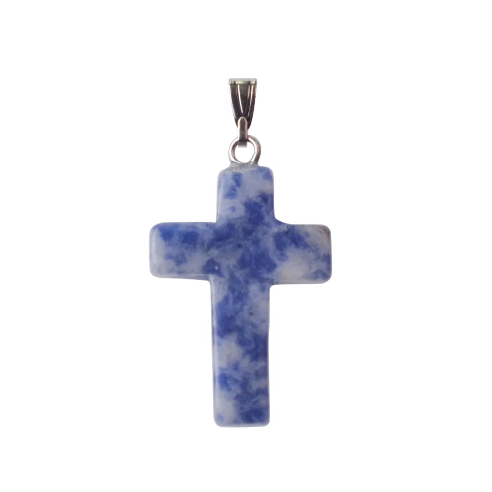 Natural Stone Cross Pendant Necklace — Crystal Chakra Healing Jewelry