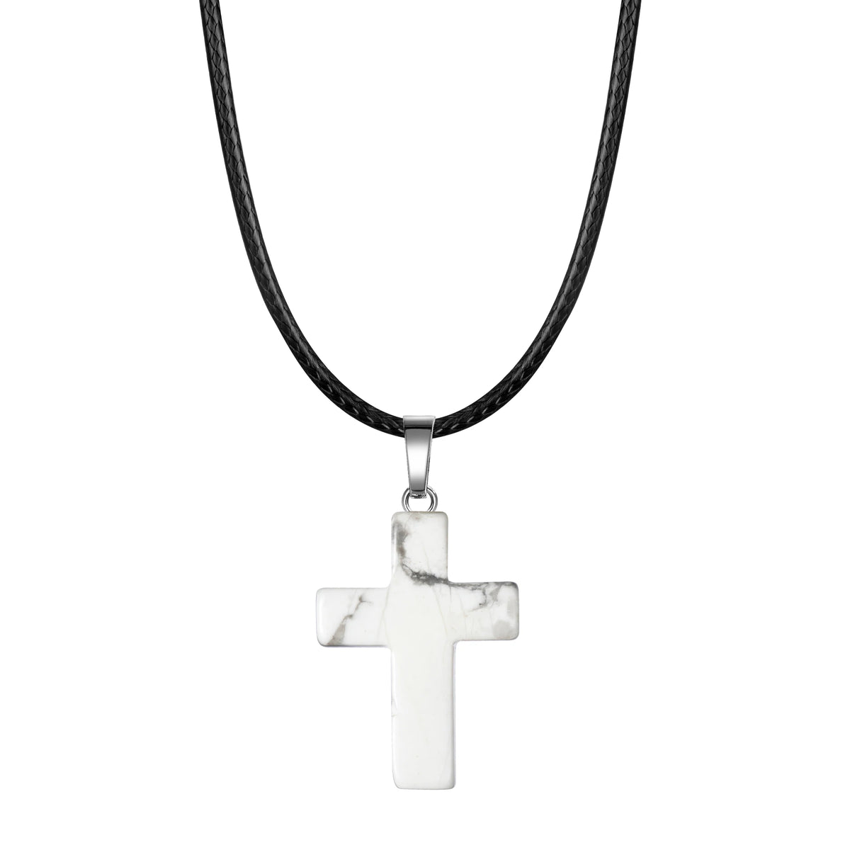 Natural Stone Cross Pendant Necklace — Crystal Chakra Healing Jewelry