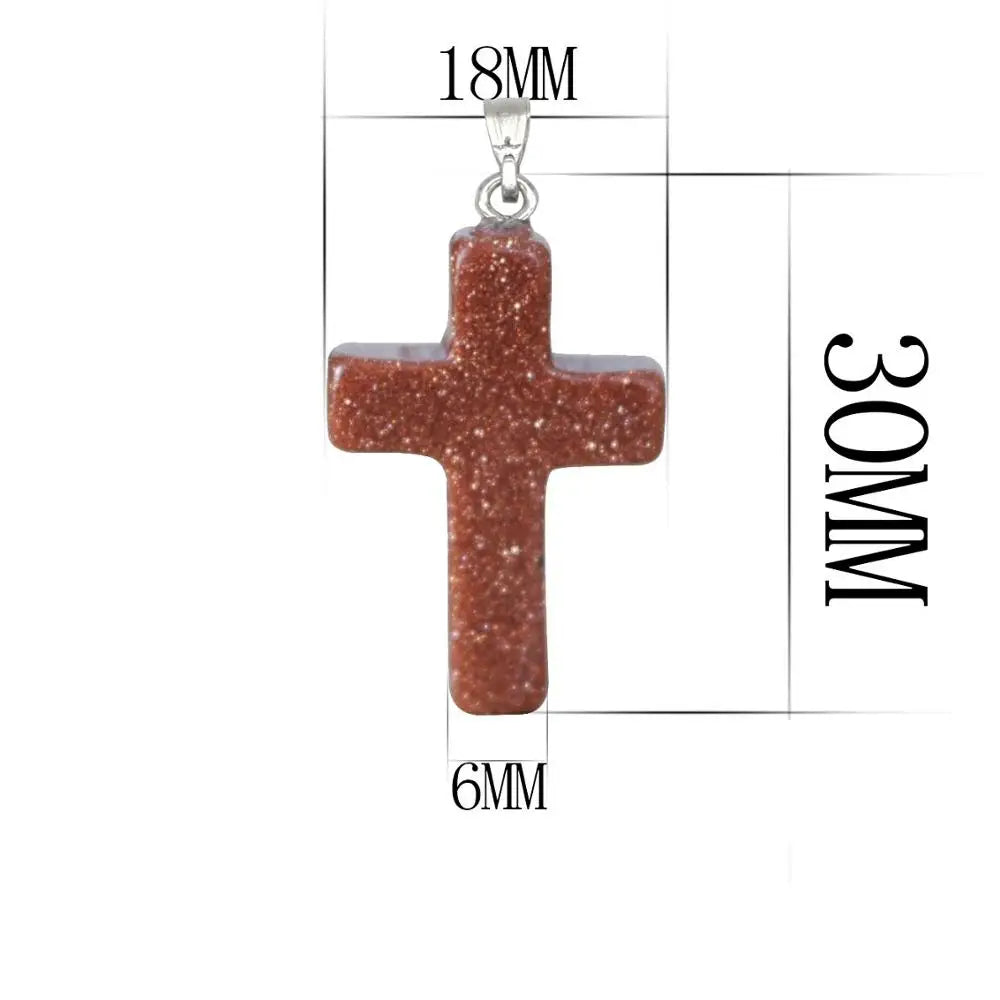 Natural Stone Cross Pendant Necklace — Crystal Chakra Healing Jewelry