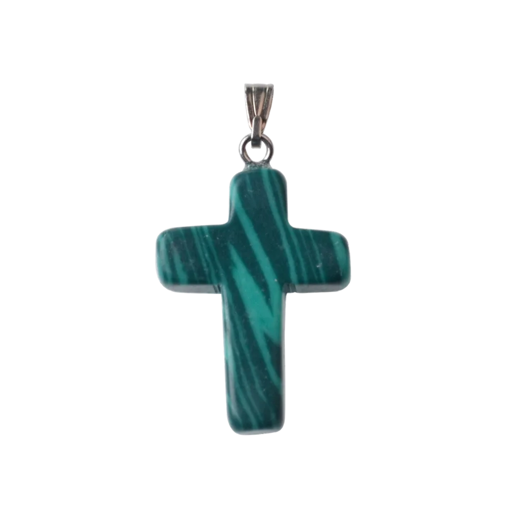 Natural Stone Cross Pendant Necklace — Crystal Chakra Healing Jewelry