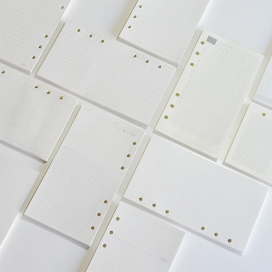 A5 A6 A7 Loose Leaf Refill Paper, 6 Ring Planner Inserts in Lined, Grid, Dot, Cornell, Weekly, Monthly and To Do Styles