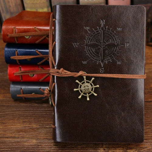 Vintage PU Leather Journal with Anchor Charm and Wrap Tie, Refillable Retro Notebook Diary for Writing, Travel, and Gifts