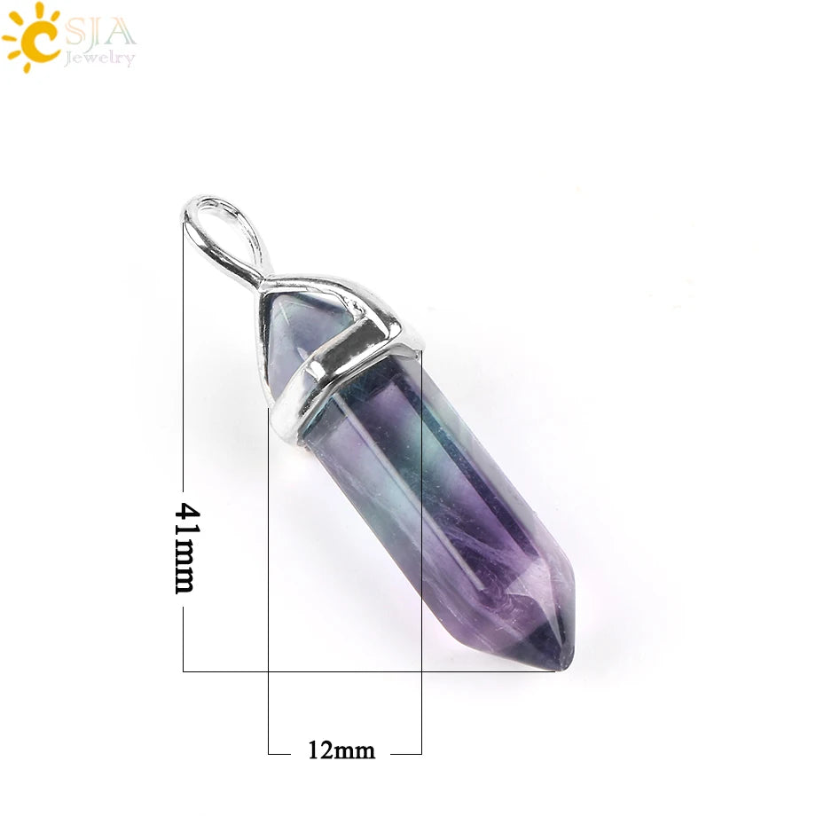Natural Fluorite Crystal Hexagonal Point Pendant Necklace — Reiki Healing"