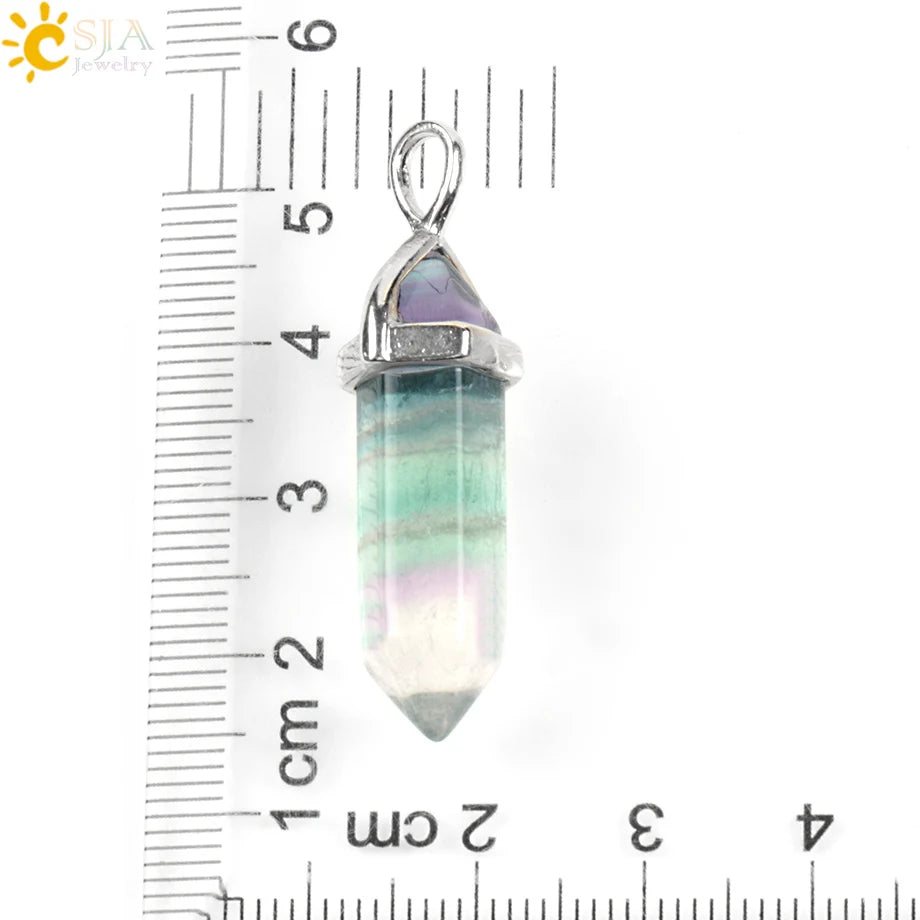Natural Fluorite Crystal Hexagonal Point Pendant Necklace — Reiki Healing"