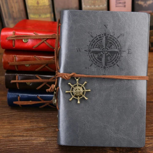 Vintage PU Leather Journal with Anchor Charm and Wrap Tie, Refillable Retro Notebook Diary for Writing, Travel, and Gifts
