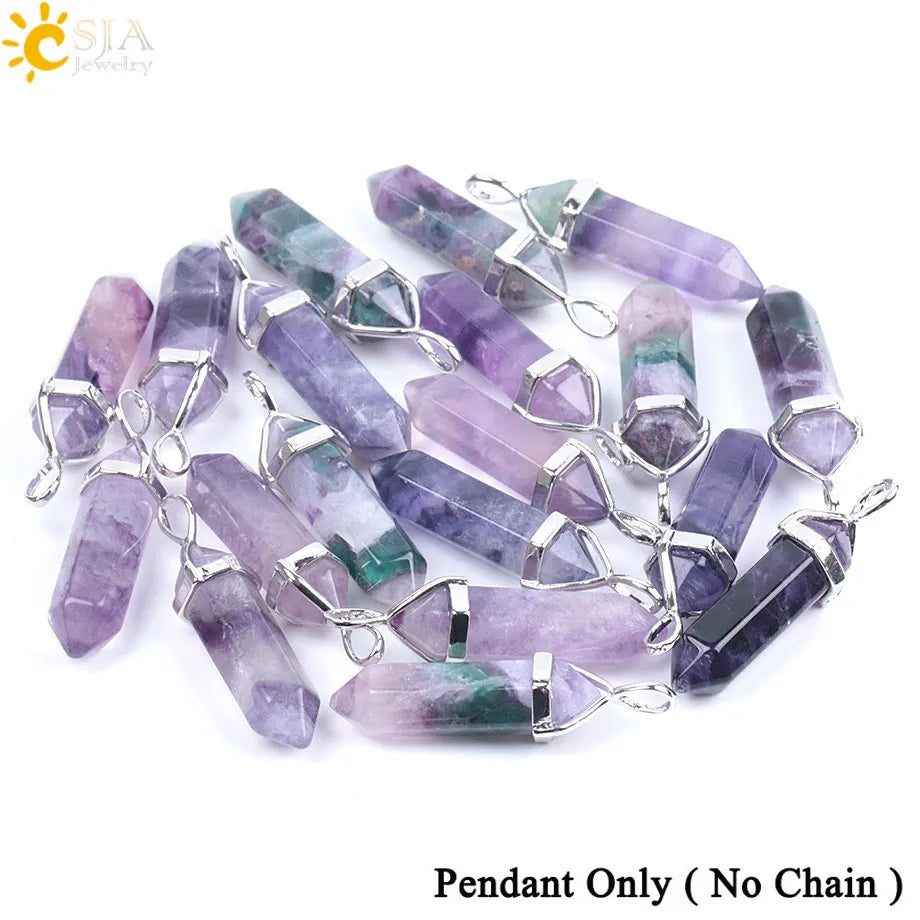 Natural Fluorite Crystal Hexagonal Point Pendant Necklace — Reiki Healing"