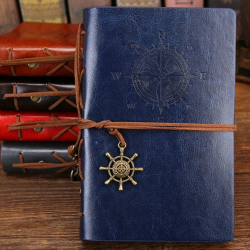 Vintage PU Leather Journal with Anchor Charm and Wrap Tie, Refillable Retro Notebook Diary for Writing, Travel, and Gifts