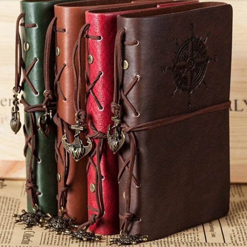 Vintage PU Leather Journal with Anchor Charm and Wrap Tie, Refillable Retro Notebook Diary for Writing, Travel, and Gifts