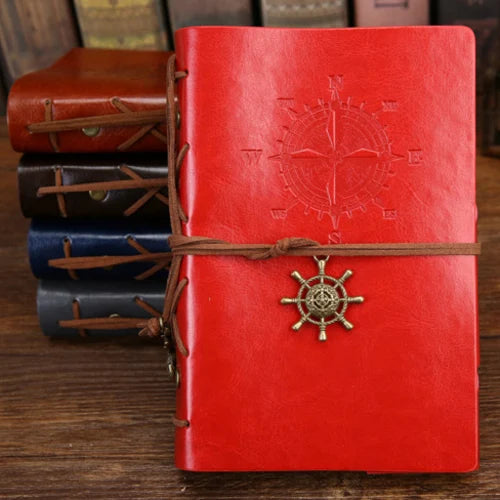 Vintage PU Leather Journal with Anchor Charm and Wrap Tie, Refillable Retro Notebook Diary for Writing, Travel, and Gifts