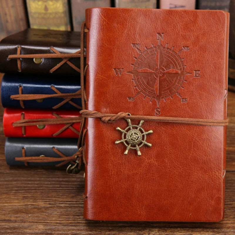 Vintage PU Leather Journal with Anchor Charm and Wrap Tie, Refillable Retro Notebook Diary for Writing, Travel, and Gifts