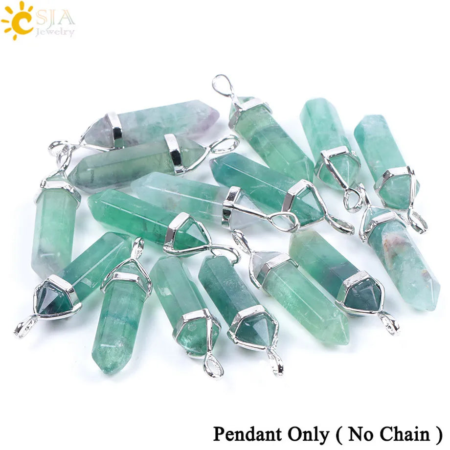 Natural Fluorite Crystal Hexagonal Point Pendant Necklace — Reiki Healing"