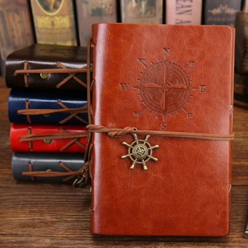 Vintage PU Leather Journal with Anchor Charm and Wrap Tie, Refillable Retro Notebook Diary for Writing, Travel, and Gifts