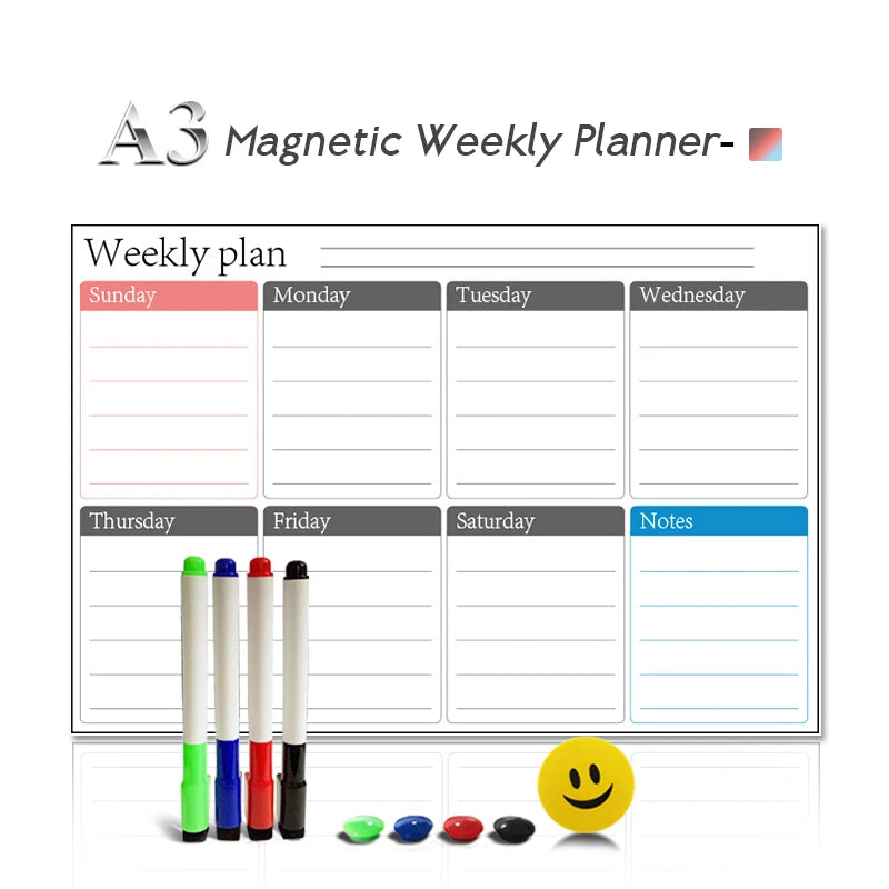 A3 Magnetic Planner Whiteboard — Weekly, Monthly & Meal Planning Board