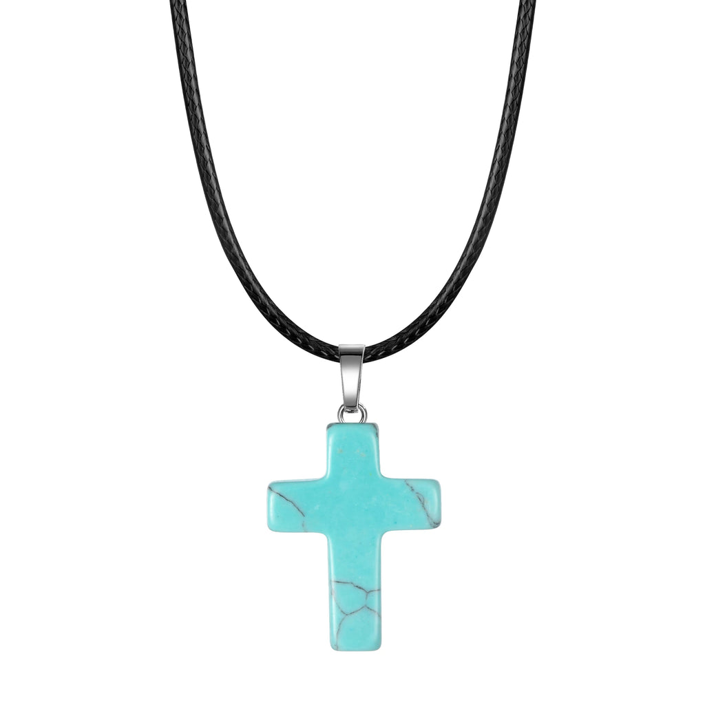 Natural Stone Cross Pendant Necklace — Crystal Chakra Healing Jewelry