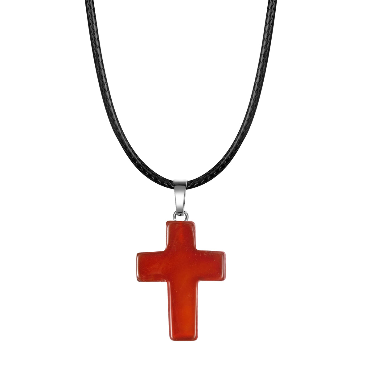Natural Stone Cross Pendant Necklace — Crystal Chakra Healing Jewelry