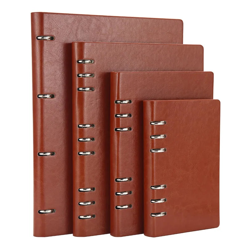 Faux Leather Loose-Leaf Notebook Binder, A4, B5, A5 & A6