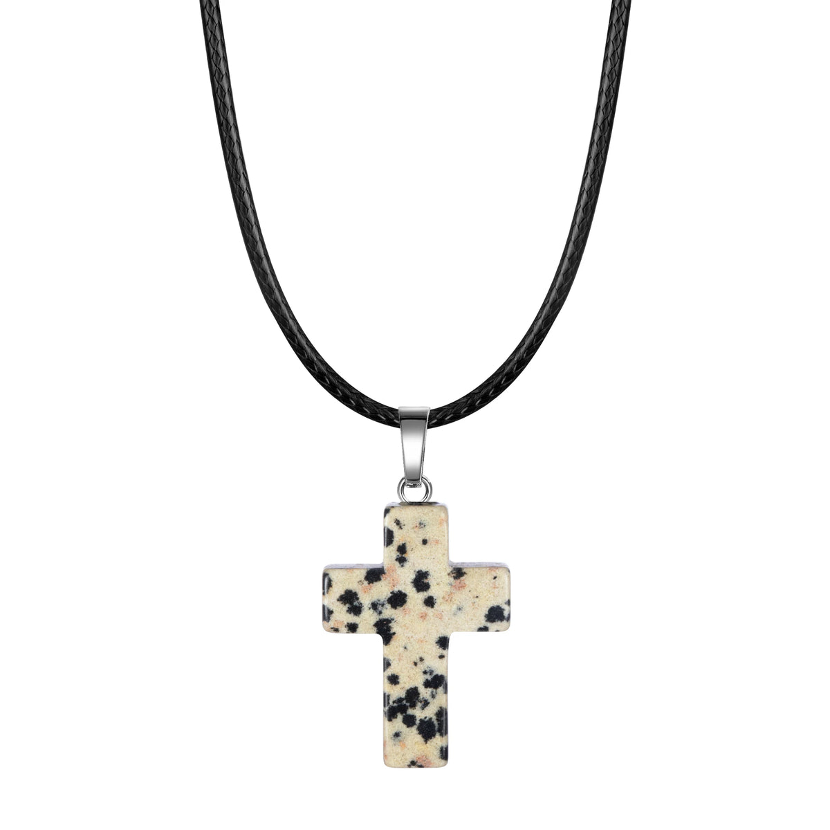 Natural Stone Cross Pendant Necklace — Crystal Chakra Healing Jewelry