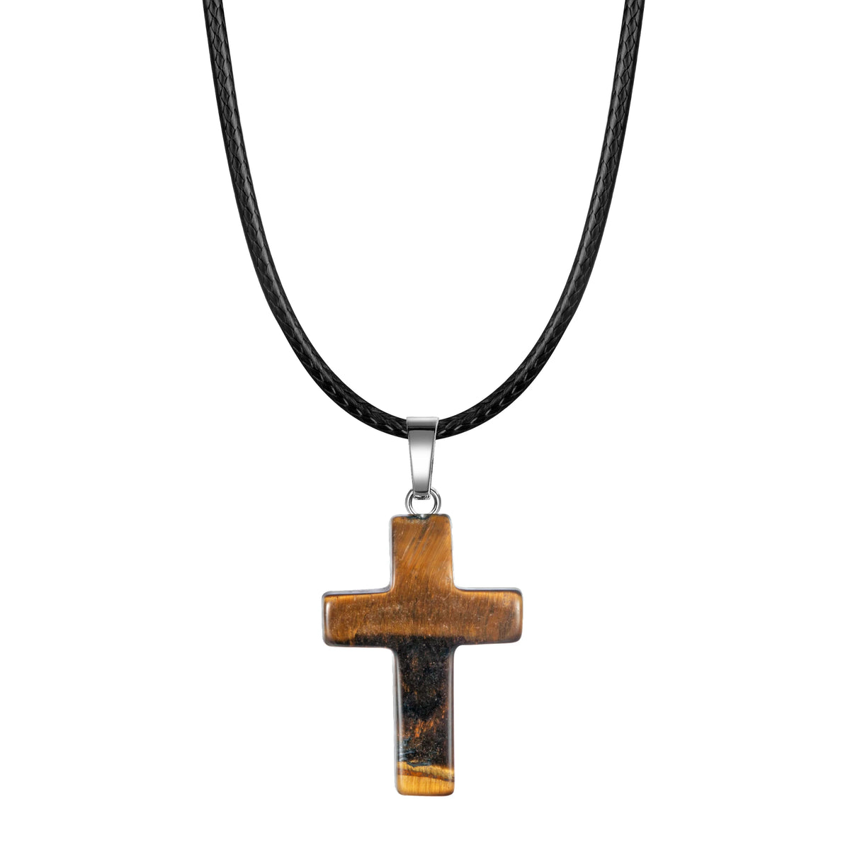 Natural Stone Cross Pendant Necklace — Crystal Chakra Healing Jewelry