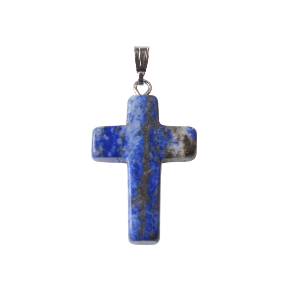 Natural Stone Cross Pendant Necklace — Crystal Chakra Healing Jewelry