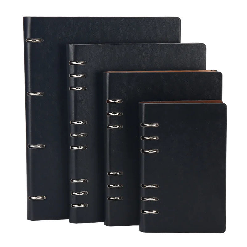 Faux Leather Loose-Leaf Notebook Binder, A4, B5, A5 & A6