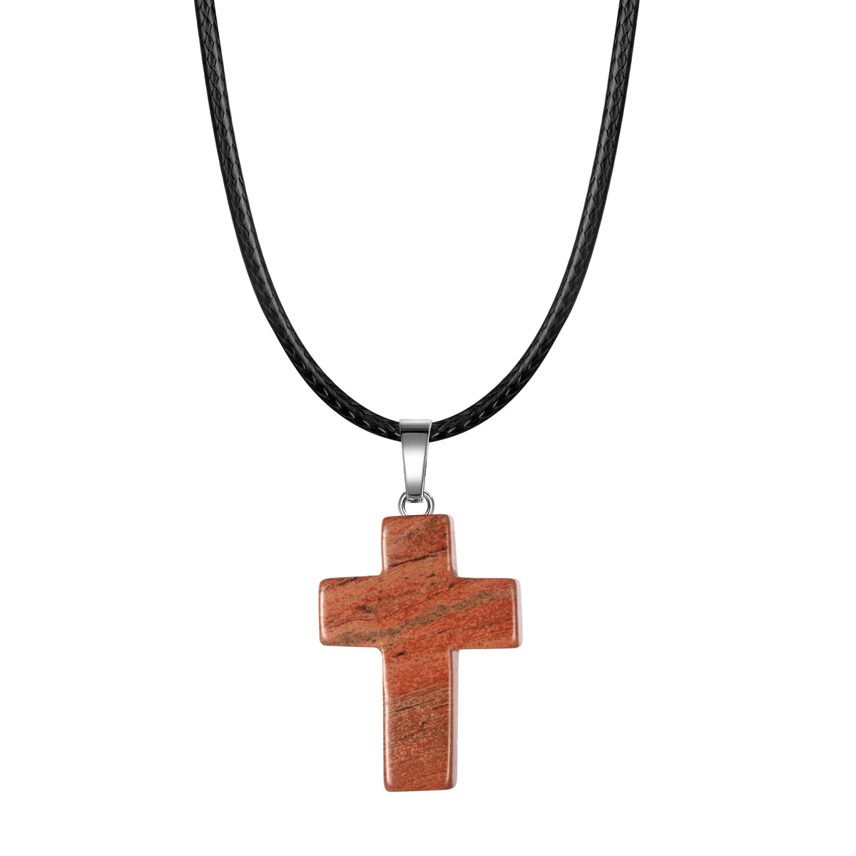 Natural Stone Cross Pendant Necklace — Crystal Chakra Healing Jewelry