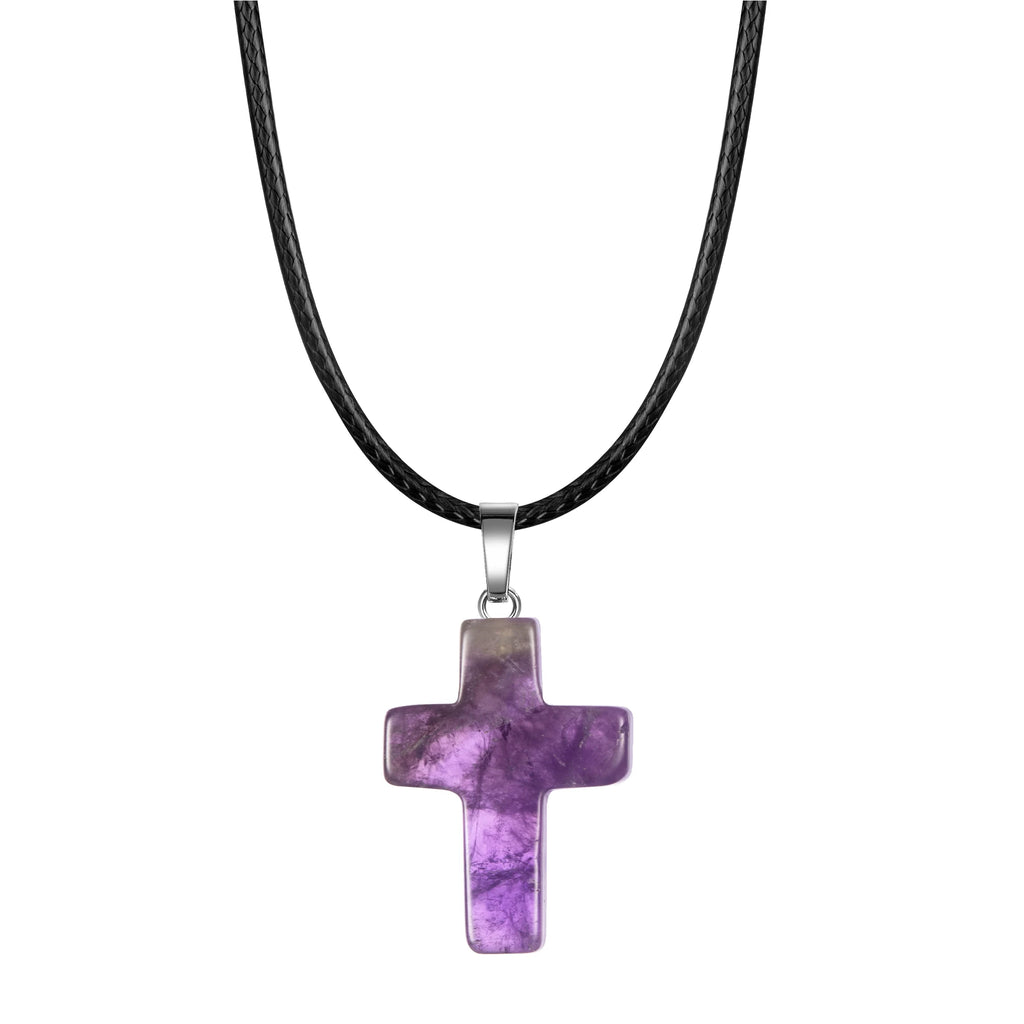 Natural Stone Cross Pendant Necklace — Crystal Chakra Healing Jewelry