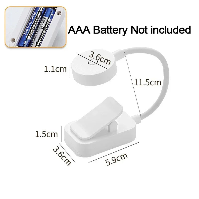 Mini Clip-On Book Light — 3-Color LED Reading Lamp, Battery-Powered
