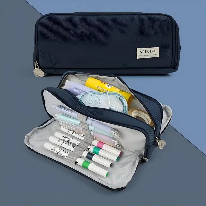 Large Capacity 3-Compartment Pencil Case & Desk Organizer Pouch