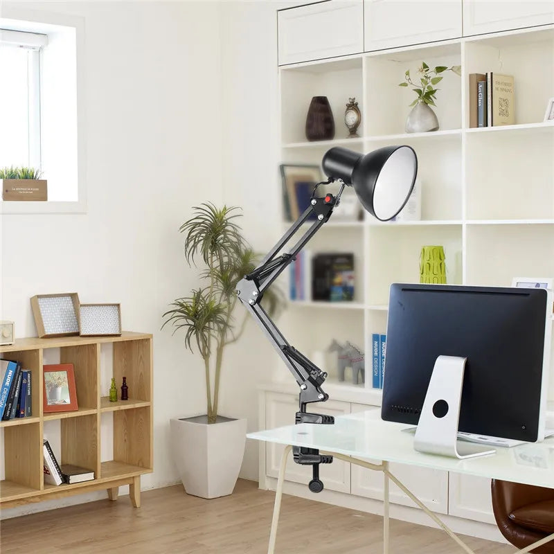 Adjustable Swing-Arm Clamp Desk Lamp, EU or US Plug