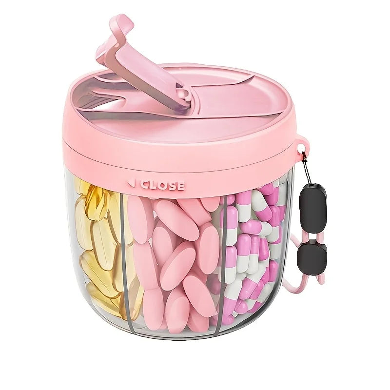 Portable 7 Compartment Pill Organizer and Vitamin Supplement Case with Keychain for Travel and Daily Use