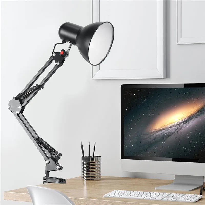 Adjustable Swing-Arm Clamp Desk Lamp, EU or US Plug