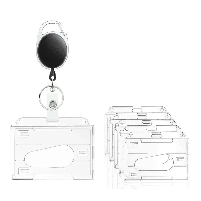 Clear ID Badge Holder with Retractable Badge Reel Clip, Transparent Work Card Sleeve for Employee Pass, Name Tag and Key Card