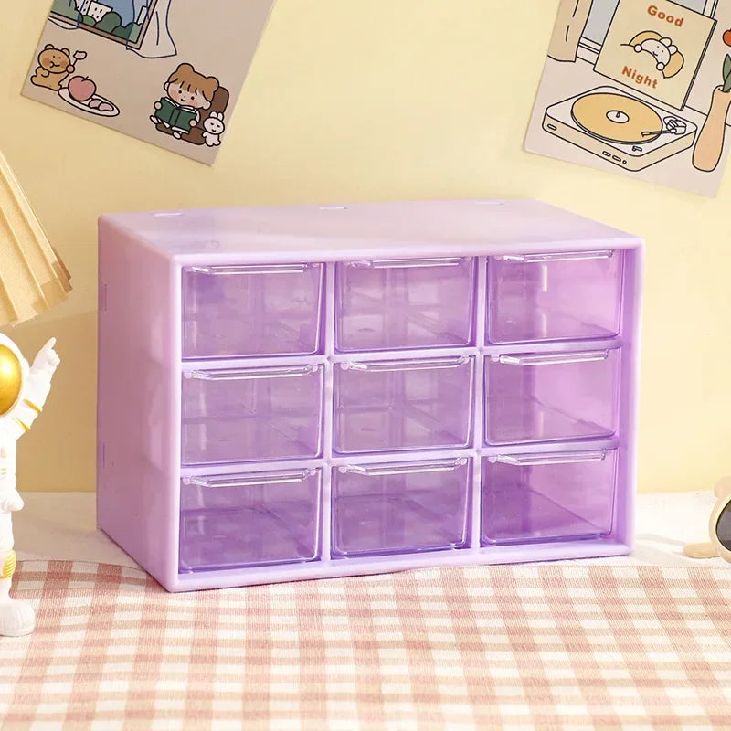 Desktop 9-Grid Clear Mini Drawer Storage Box Organizer for Desk