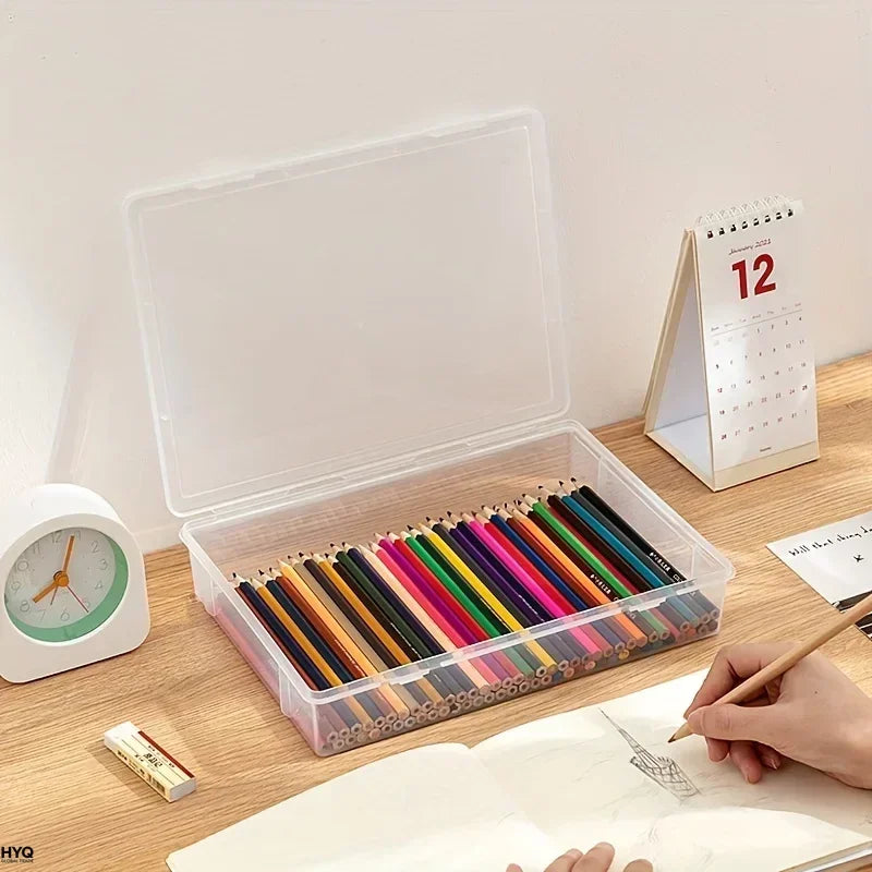 Large Capacity Clear Pencil Case, Transparent Plastic Storage Box for Markers, Colored Pencils, Sketch and Art Supplies